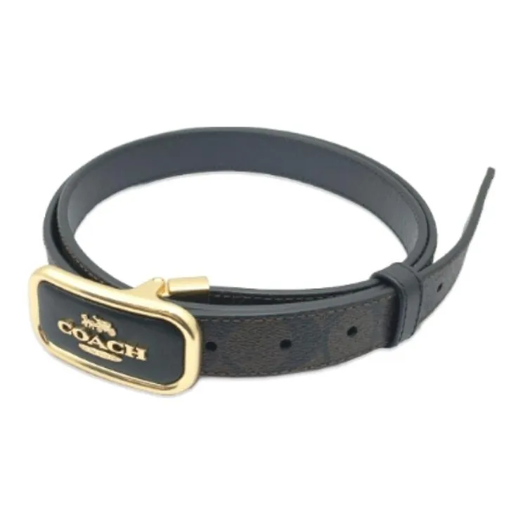 COACH Calfskin Coated Canvas Leather Belts Unisex Gold/Brown Black Width 2.5CM-2