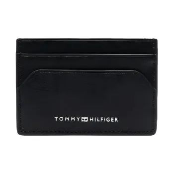 Tommy Hilfiger Cow Leather Card Clip Card Holder Regular Men's Black