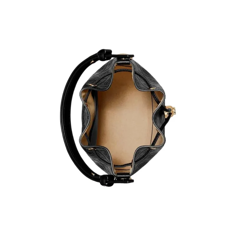 TORY BURCH T Monogram Leather Bucket Bag, Shoulder Bag, Crossbody Bag, Handbag Regular Women's Black-4