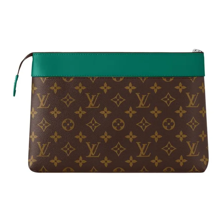 LOUIS VUITTON Pochette Voyage Coated Canvas Clutch Men's Brown & Green-2