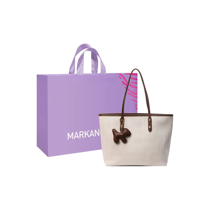 MARKANGARO PU Tote Bag Shoulder Bag Medium Size Unisex Black/White With Coffee/White With Khaki-0