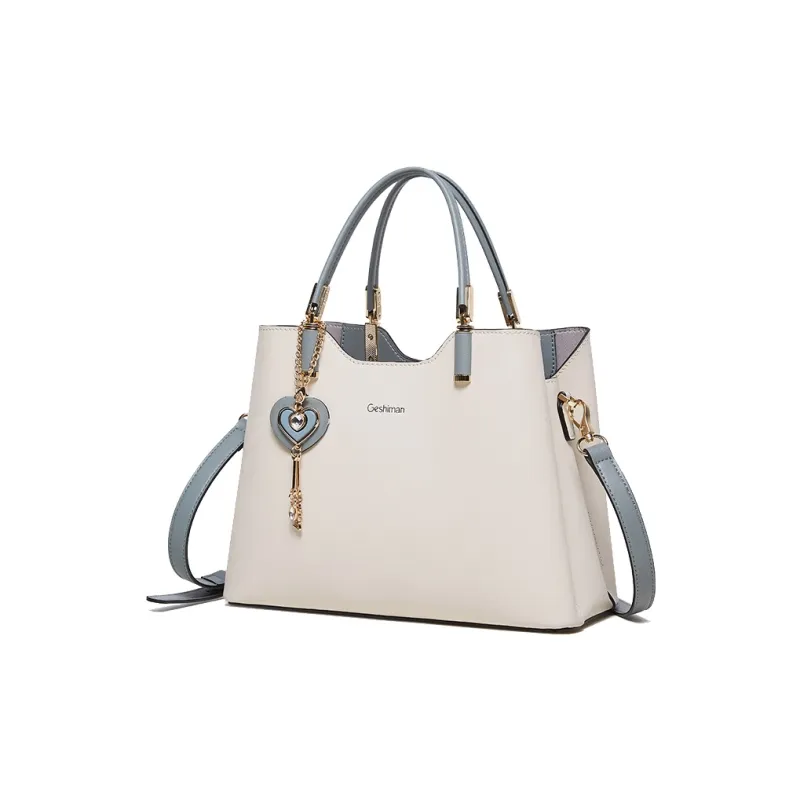 Geshiman Cow Leather Shoulder Bag Crossbody Bag Handbag Large Size Women's Ecru/Beige Apricot/Royal Blue/Purple/Maroon-3