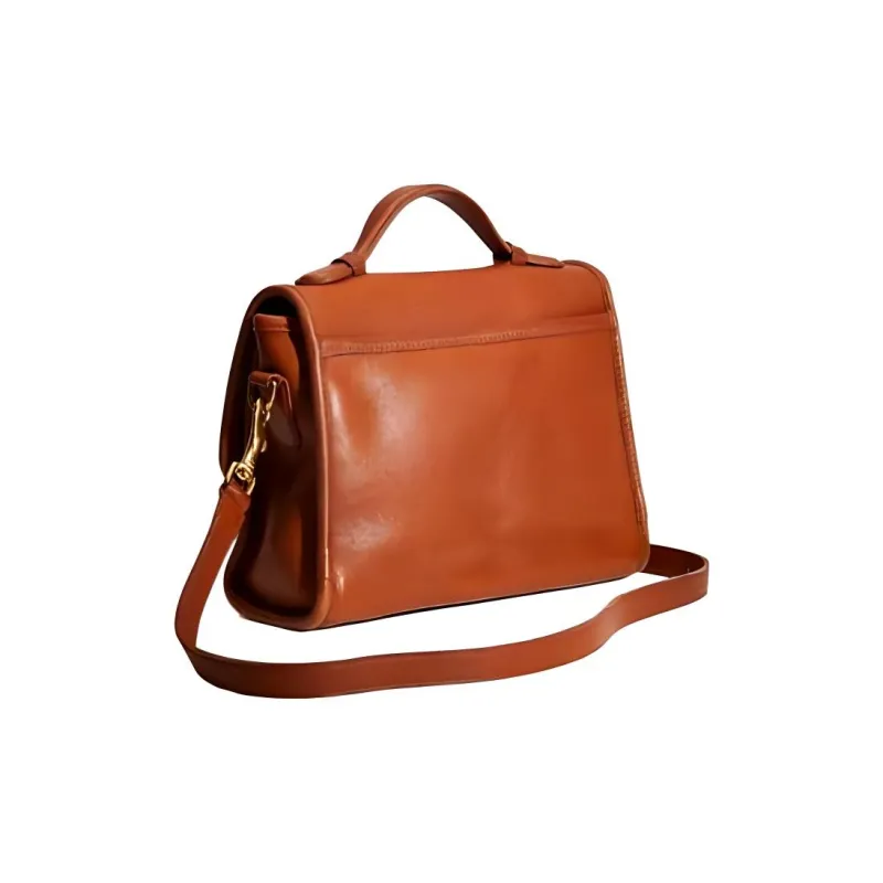 COACH Court Leather Crossbody Bag Medium Size Women's Brown-1