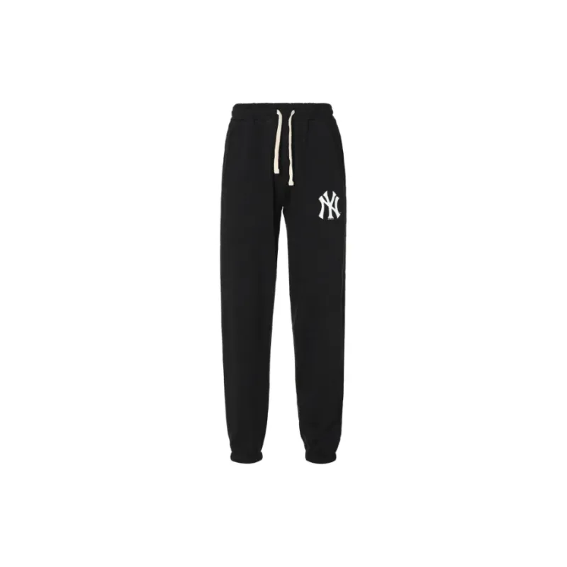New Era Solid Color Adjustable Elastic Band Design Casual Cuffed Pants Sweatpants, Fall Unisex Black-1