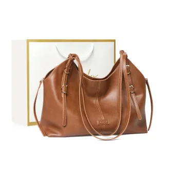 Narandu Synthetic Leather With Cow Leather Tote Underarm Shoulder Bag Women's Vegetable Tanned Brown