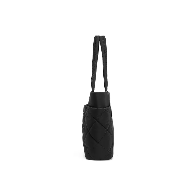 CORALDAISY Polyester Tote Bag Shopping Bag One Shoulder Handbag Regular Women's Black/Ecru-3