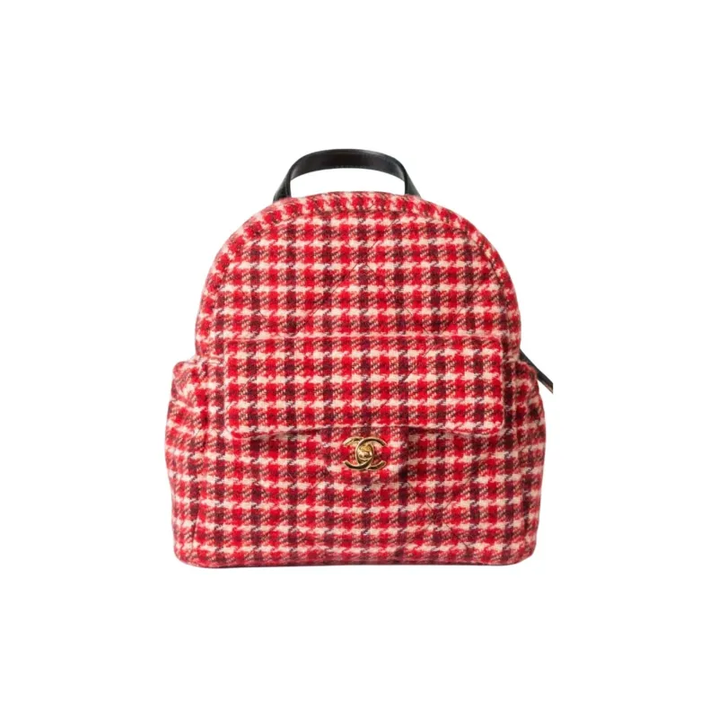 CHANEL Wool Twill, Soft Woolen Calfskin, And Gold Metal Backpack Tubas Women's Red & White-0