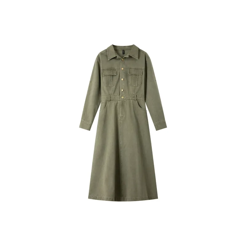 VIMLY Long Sleeved Dresses Women's Army Green-1