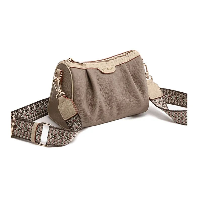 GELANNI Cow Leather Boston Bag Shoulder Bag Women's Apricot/Black/Gray-5