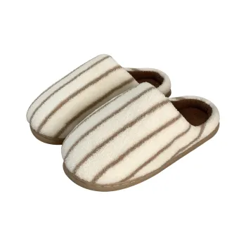 Thin Strips Cotton Slippers Brown
