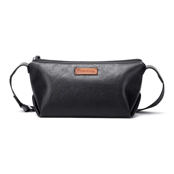 BISON DENIM The First Layer Of Calfskin Shoulder Bag, Crossbody Bag Regular Men's Black-0