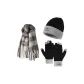[Ambient Three-Piece Set]Gray Scarf Glove Knitted Hat