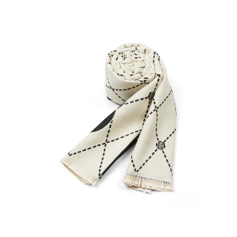 DULOREN Polyester Viscose Scarves Women's Black With White/Khaki-5