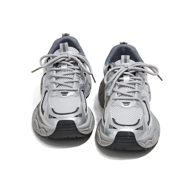 HUANQIU Abrasion Resistant Slip Resistant Cushioning Low Top Chunky Sneakers Women's Silver-2