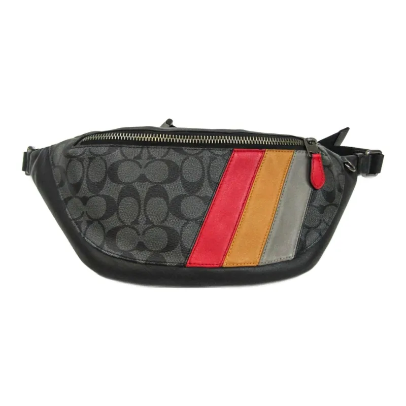 COACH Warren PVC One Shoulder Crossbody Bag Sling Bag Fanny Pack Large Size Men's Black Gray Color-1