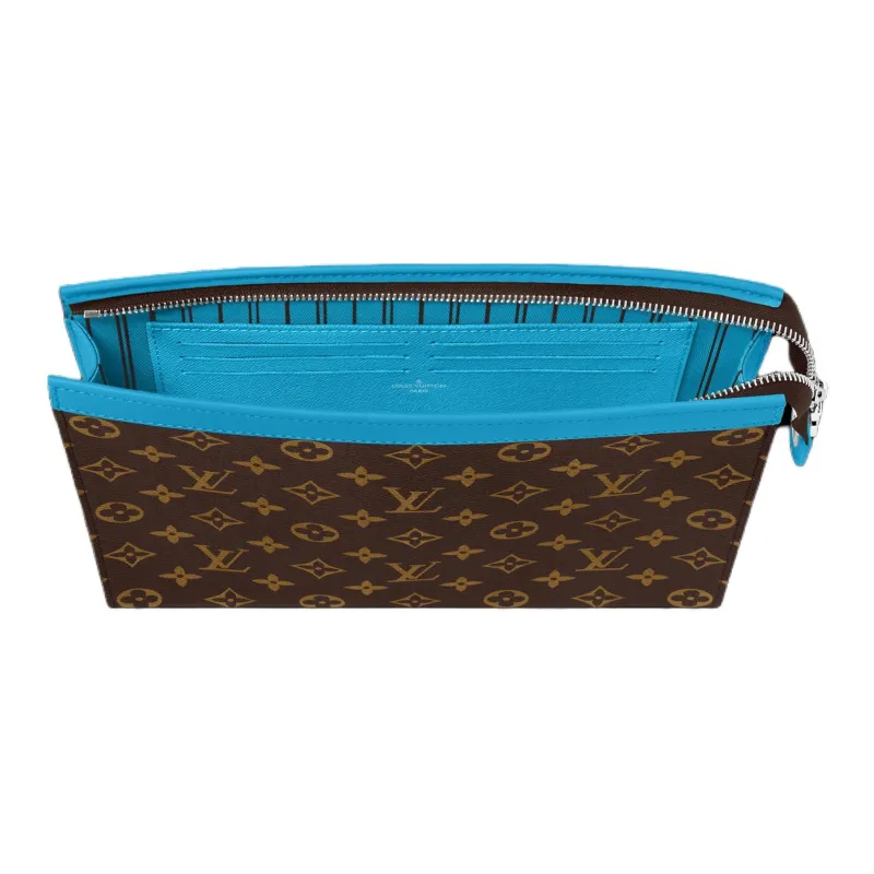 LOUIS VUITTON Monogram Macassar Coated Canvas Clutch Medium Size Unisex Blue & Brown-3