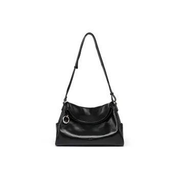 LA FESTIN Top Grain Cow Leather Shoulder Bag, Crossbody Bag Medium Size Women's Twilight Black