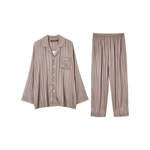 DAERLI Ice Silk Long Sleeved Pants Set For Sleepwear Men's