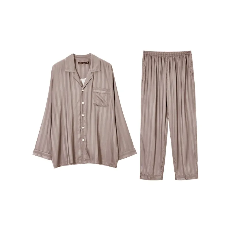 DAERLI Ice Silk Long Sleeved Pants Set For Sleepwear Men's-0