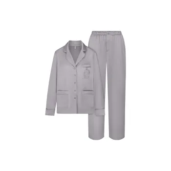 SKIMS FW24 HOTEL SHINE LONG SLEEVE BUTTON UP SLEEP SET Pajama Set Women's MIRROR/Mirror Color