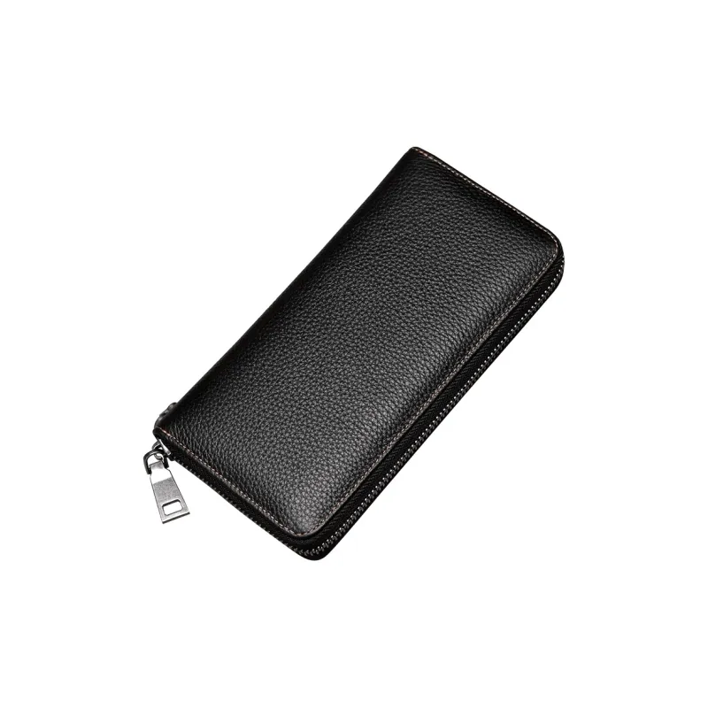 DIFENISE Top Grain Cow Leather Wallet Unisex Black/Smoke Gray-2