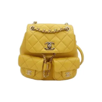 CHANEL Duma Smooth Calf Leather Backpack Small Size Women's Yellow