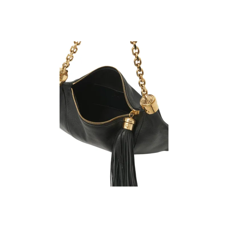 Chloe Grained Buffalo Leather Handbag Shoulder Bag Small Size Women's Black-4
