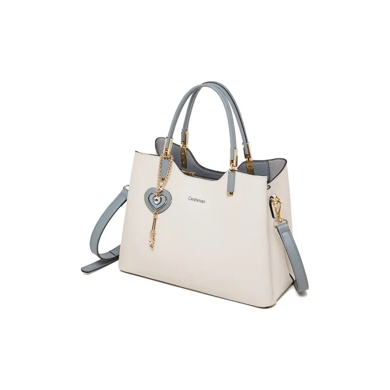 Geshiman Cow Leather Shoulder Bag Crossbody Bag Handbag Large Size Women's Ecru/Beige Apricot/Royal Blue/Purple/Maroon-4