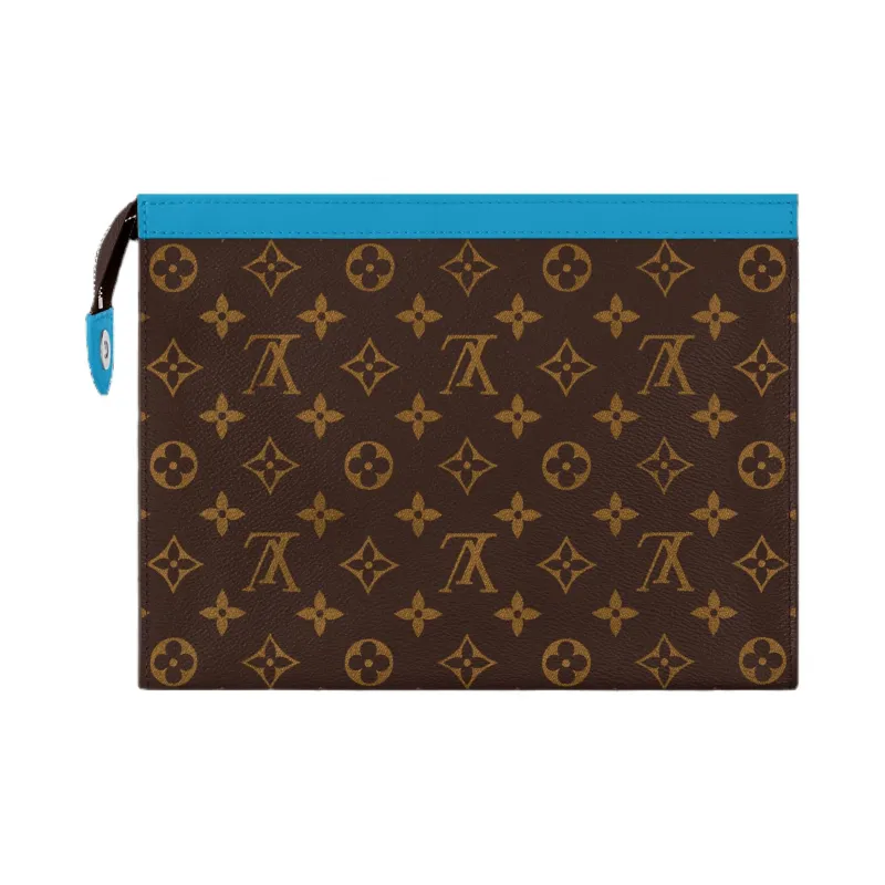 LOUIS VUITTON Monogram Macassar Coated Canvas Clutch Medium Size Unisex Blue & Brown-2