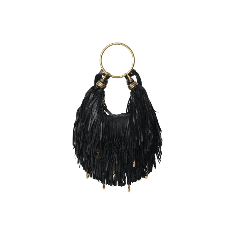 Chloe Buffalo Leather Shoulder Bag, Crossbody Bag Trumpets Women's Black-2