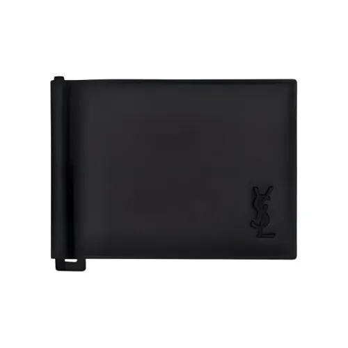 SAINT LAURENT Monogram Calfskin Matte Leather Cash Ticket Clip Wallet Small Size Men's Black