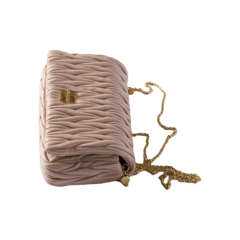 MIU MIU Matelassé Leather Crossbody Bag, Shoulder Bag Mini Women's Pink-3