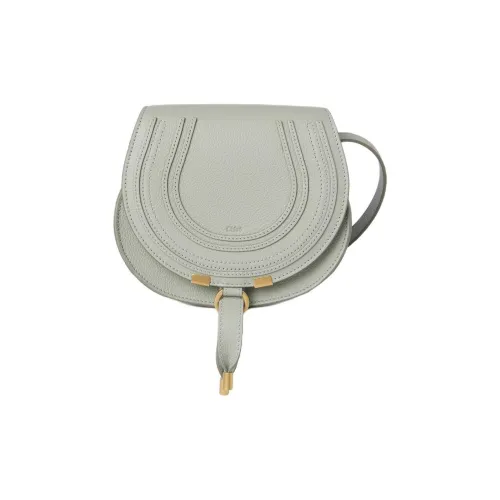 Chloe Marcie Grained Calfskin Saddle Bag Crossbody Shoulder Bag Small Size Women's Seaweed Green