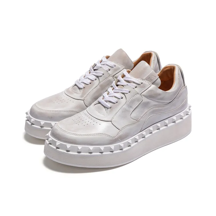 Viplander Small White Shoes Slip Resistant Low Top Skateboard Shoes Men's Distressed White-1