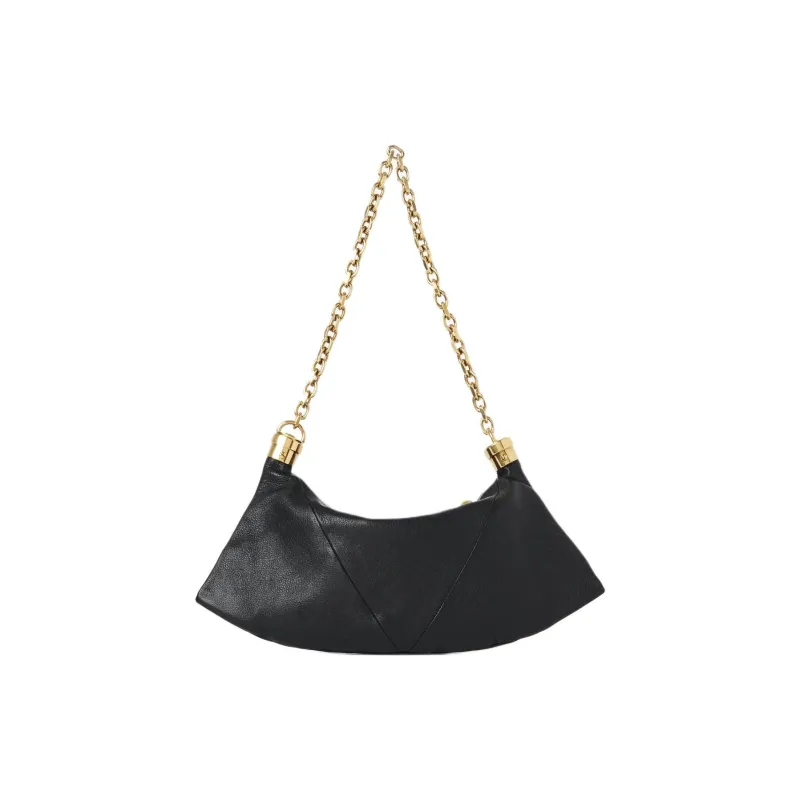 Chloe Grained Buffalo Leather Handbag Shoulder Bag Small Size Women's Black-2