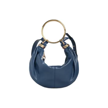 Chloe Shiny Grained Calfskin Crescent Bag One Shoulder Handbags Small Size Women's Tapestries Blue
