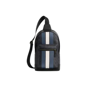 COACH West Leather Shoulder Bag Crossbody Bag Small Size Men's Charcoal & White