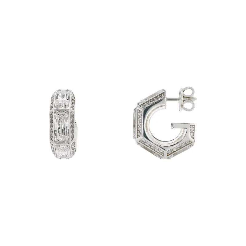 GUCCI 941 Silver Zircon Earrings Unisex Silver-0