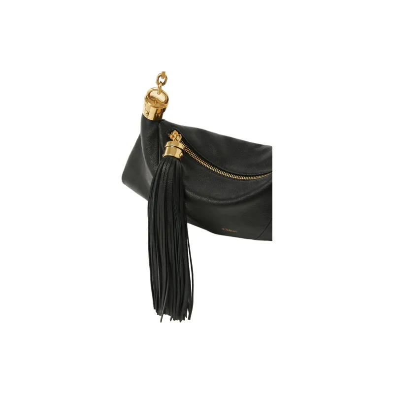Chloe Grained Buffalo Leather Handbag Shoulder Bag Small Size Women's Black-3