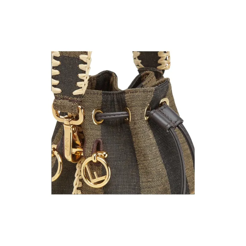 FENDI Mon Tresor Jacquard Canvas Bucket Bag Shoulder Bag Crossbody Bag Handbag Mini Women's Brown-4