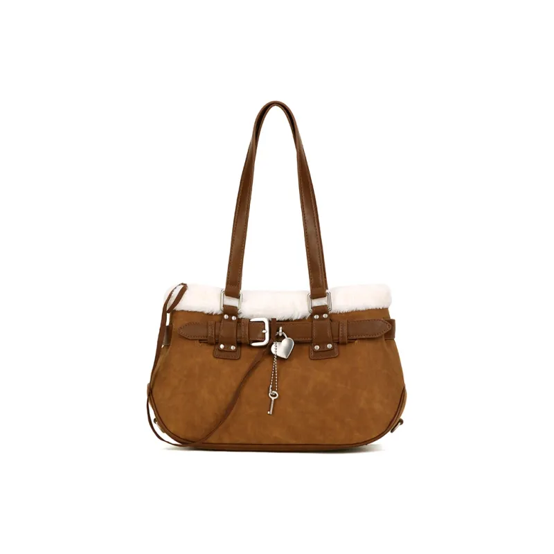 VANWALK PU Shoulder Bag Large Size Women's White/Brown/Pink-3
