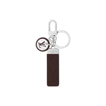 LOUIS VUITTON Leather Metal Component Keychains Men's Brown