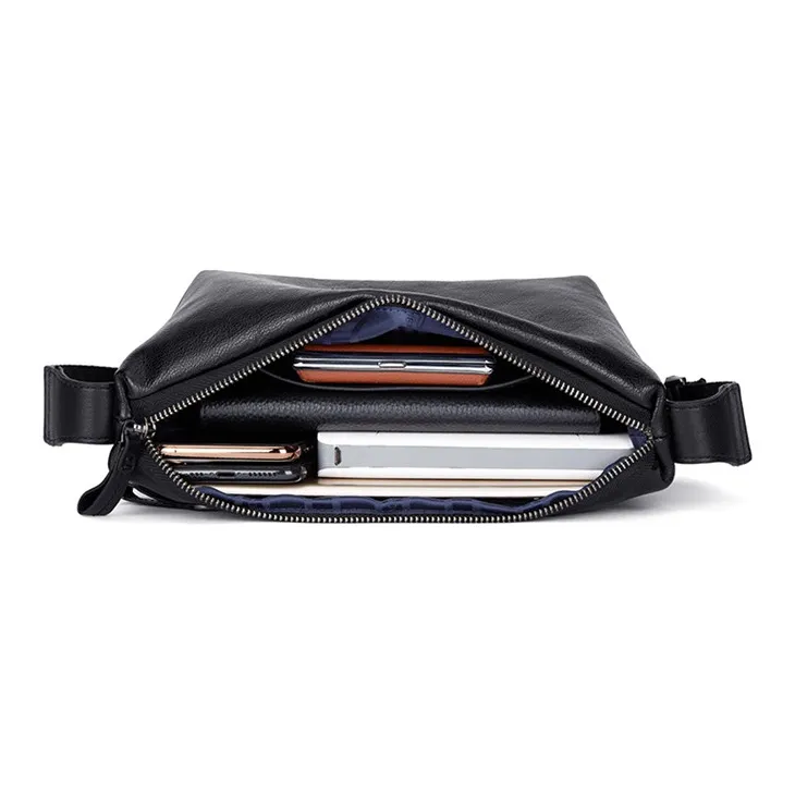 BISON DENIM The First Layer Of Calfskin Shoulder Bag, Crossbody Bag Regular Men's Black-4