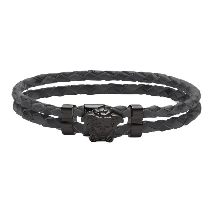 VERSACE Leather Bracelets Unisex Black-0