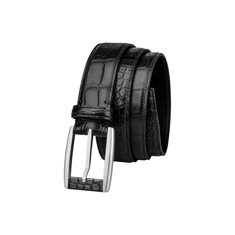 CATELLES Crocodile Leather Leather Belts Men's Silver Buckle Black/Gold Tone Lock Coffee 3.5cm-1