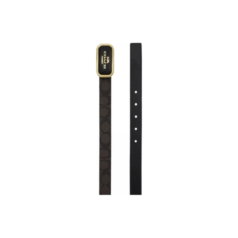COACH Calfskin Coated Canvas Leather Belts Unisex Gold/Brown Black Width 2.5CM-3