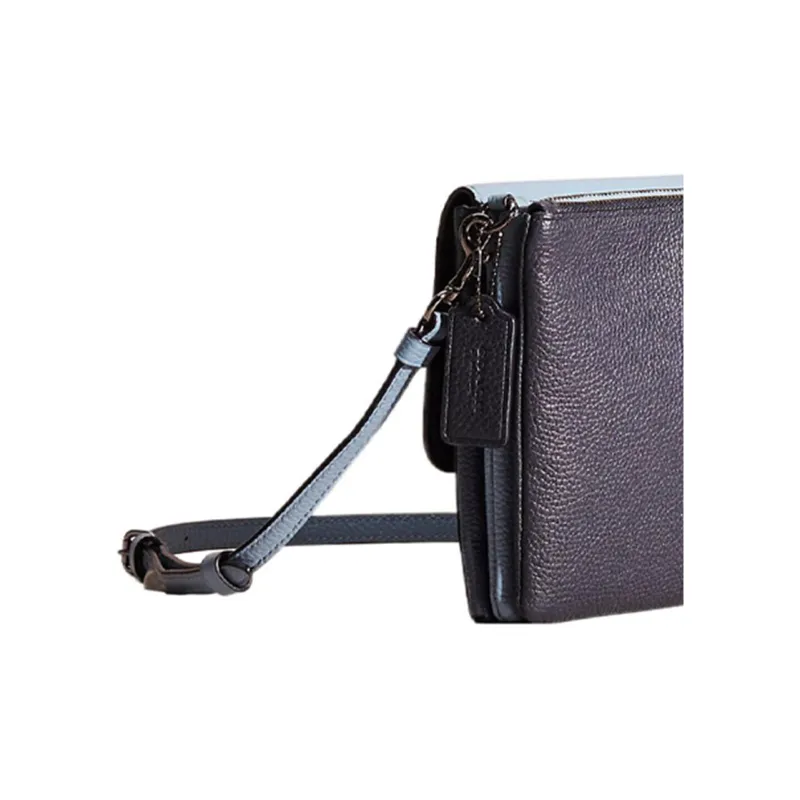 COACH Triple Polished Pebbled Leather Shoulder Bag Crossbody Bag Small Size Women's Slate Color Multicolor-3