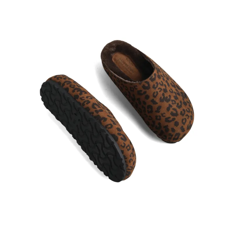 DOLIN COLLECTION Fleece-Lined Closed Toe Slippers For Outdoor Wear Women's Leopard Print-10