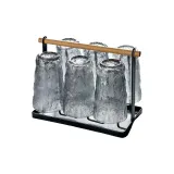 Smoke Gray Glacier Glass Cup Tall 6 Pack+Black Cup Holder