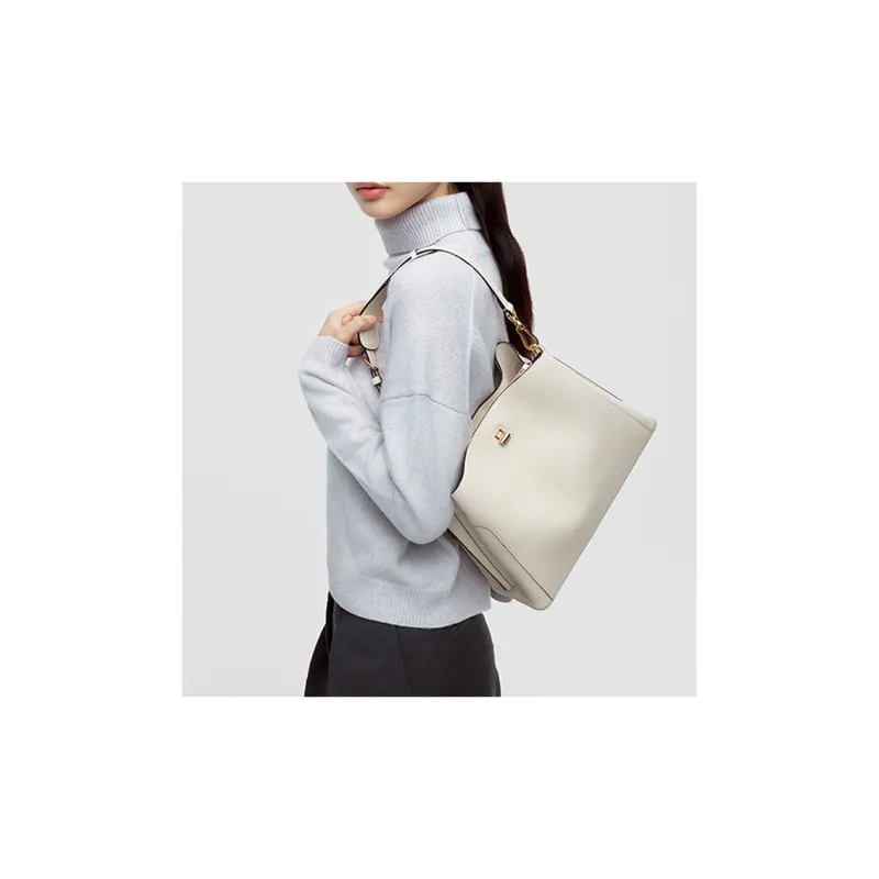 DISSONA Cow Leather Portable Crossbody Bag, Shoulder Bag Medium Size Women's White-1
